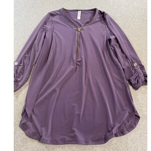 Zenana Outfitters Tunic Top Women Small Purple Half Zip Roll Tab Sleeve